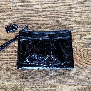 Coach Embossed C's Black Patent Leather Wristlet